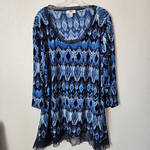 Cato Tops - Cato Blue Tunic Top Embellished Neckline and Handkerchief Hem Size 26W-28W